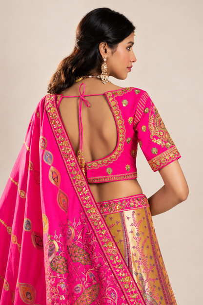 Royal Magenta Pink Gold Designer Lehenga Set