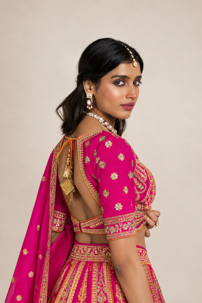Royal Magenta Pink & Gold Embroidered Lehenga Set