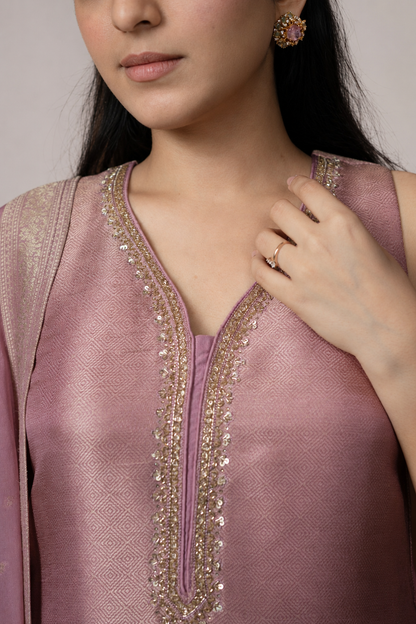 Blush Rose Embellished Straight Suit Set with Dupatta
