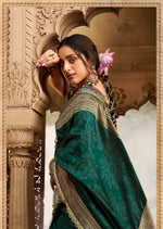 Load image into Gallery viewer, Green Banarasi Silk Saree with Golden Zari Work
