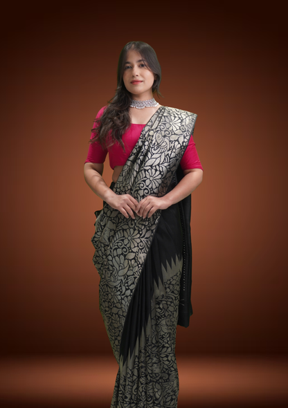 Classic Black Kanjivaram Silk Saree with Sikarka Jal Weave