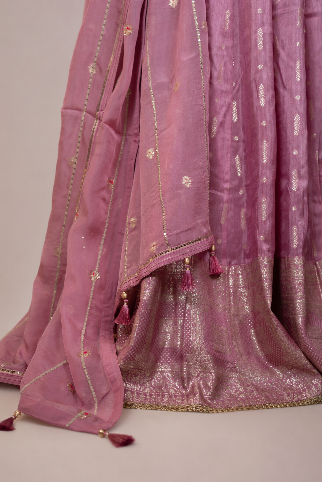 Blush Pink Zari Woven Silk Lehenga Set with Matching Dupatta