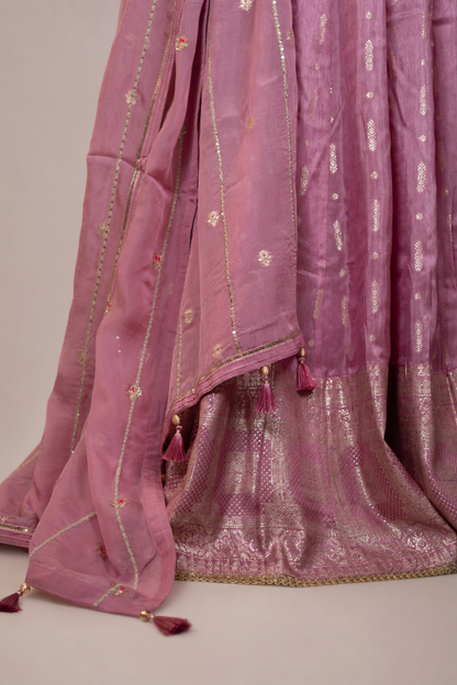 Blush Pink Zari Woven Silk Lehenga Set with Matching Dupatta