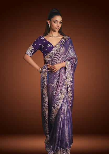 Lavender Purple Tissue Organza Saree with Sequins Detailing