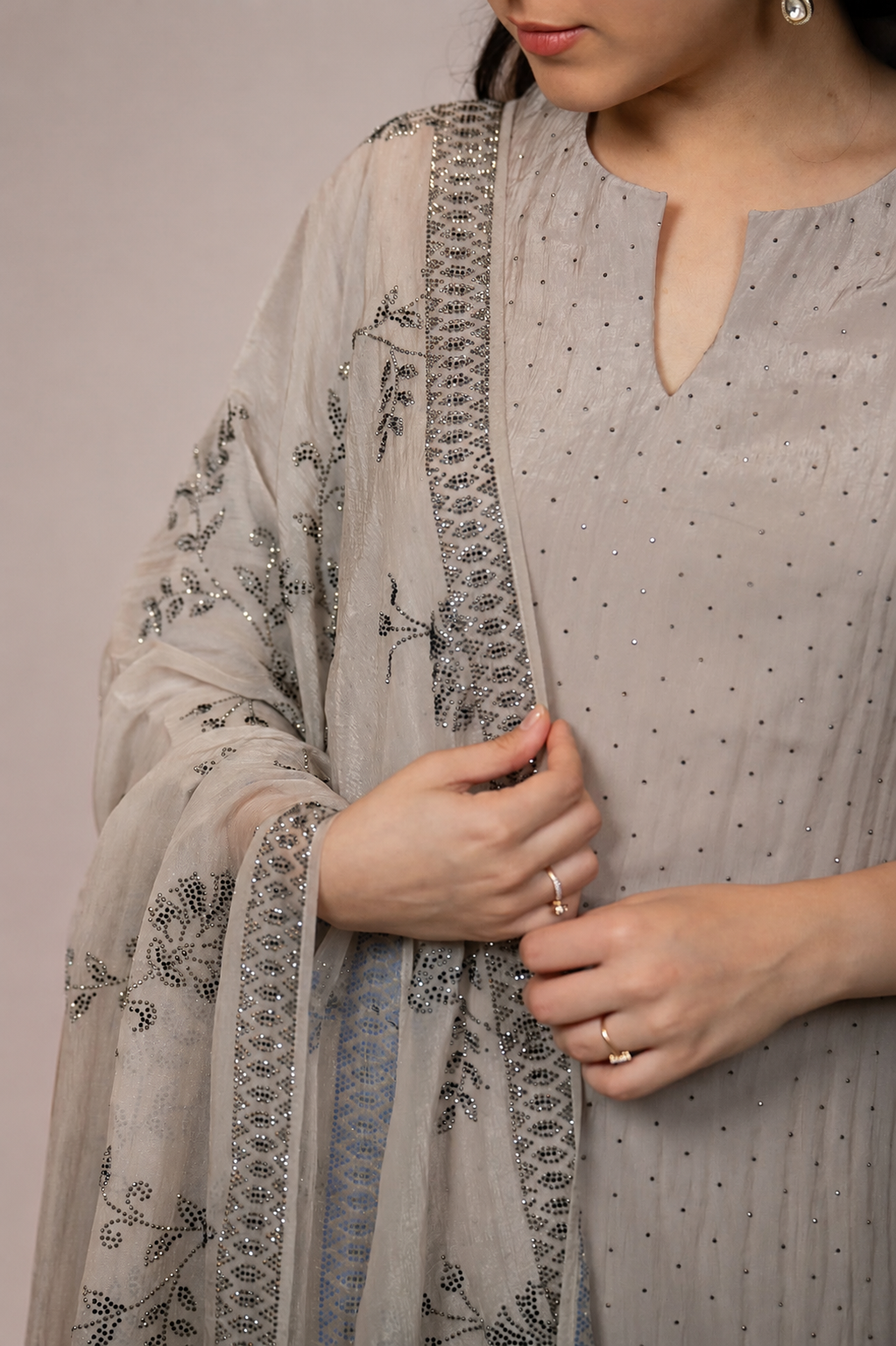 Pearl Mist Embroidered Straight Suit Set with Dupatta