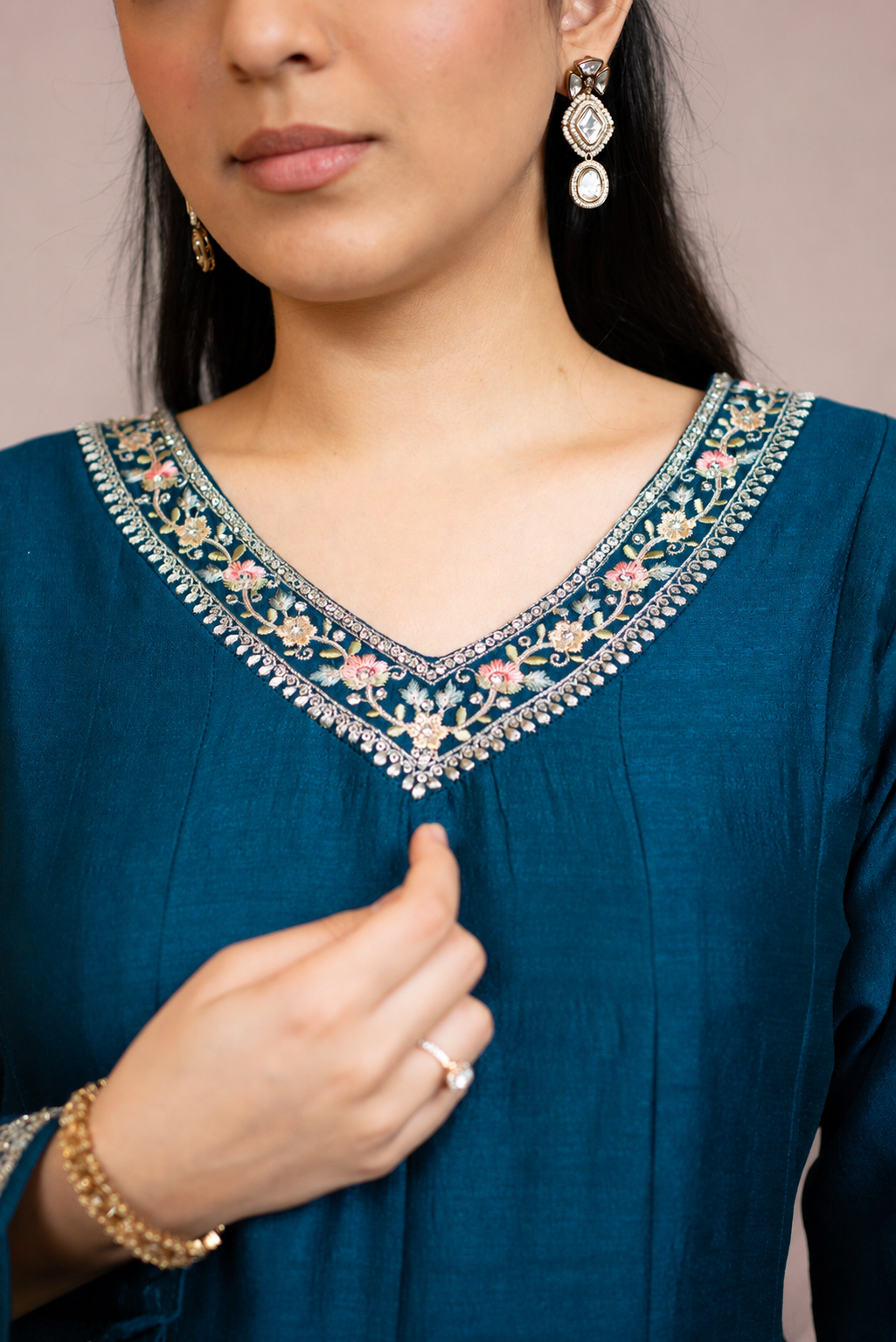 Royal Teal Embellished Anarkali Suit Set