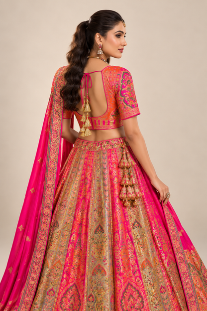 Royal Pink Gold Traditional Lehenga Set