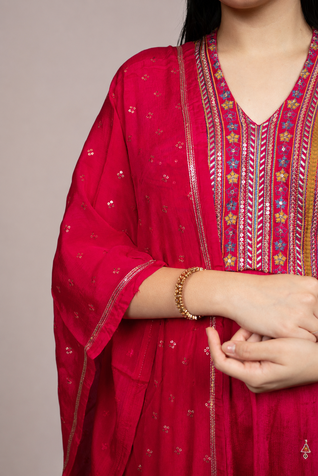 Ruby Pink Embroidered Anarkali Suit Set with Dupatta