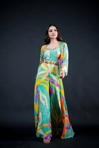 Printed indowestern plazzo with short jacket