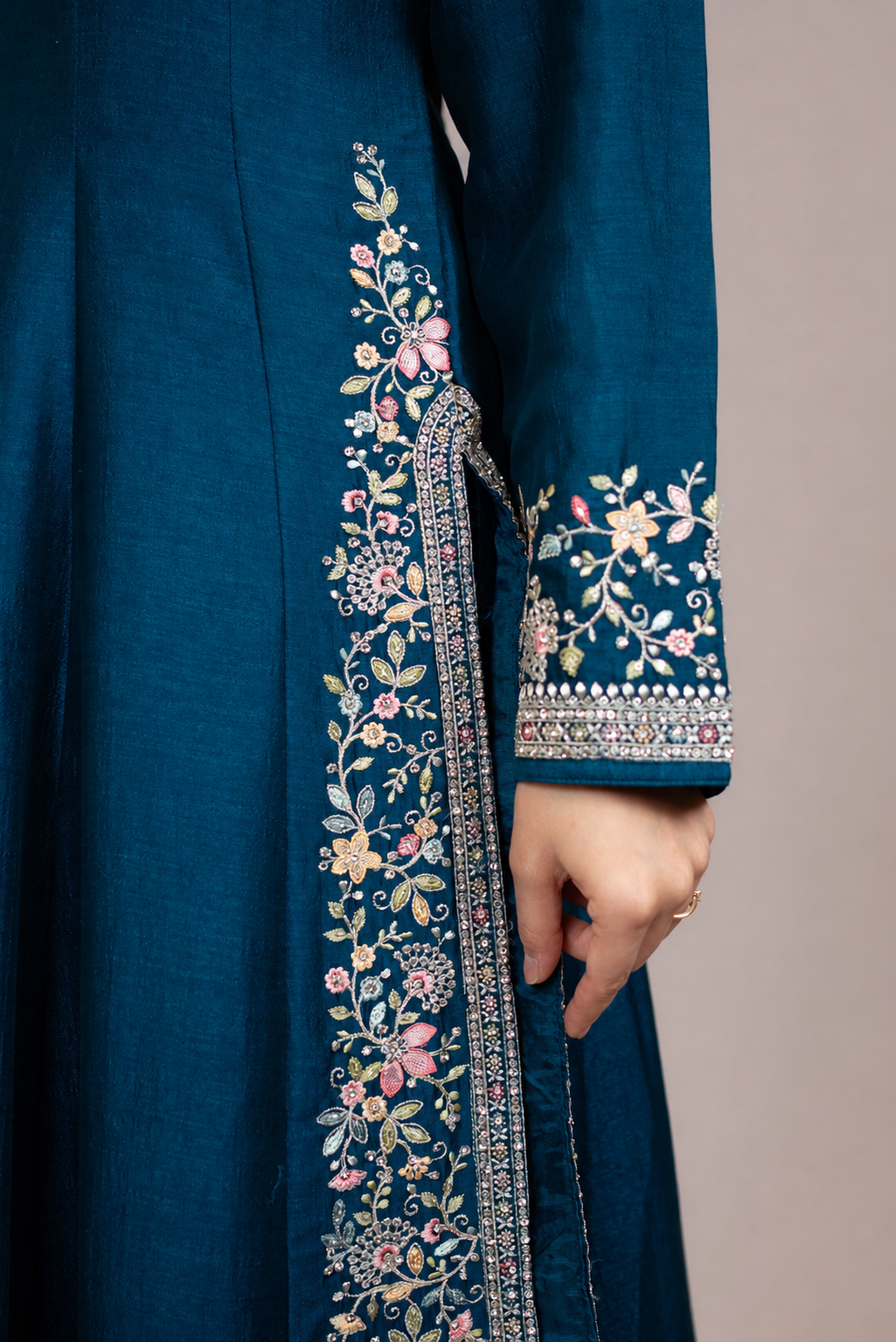 Royal Teal Embellished Anarkali Suit Set