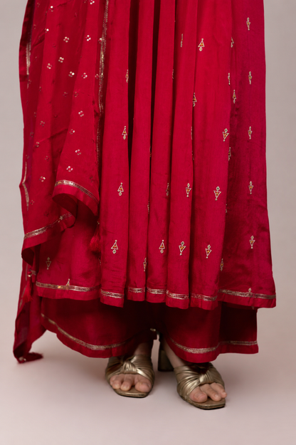 Ruby Pink Embroidered Anarkali Suit Set with Dupatta