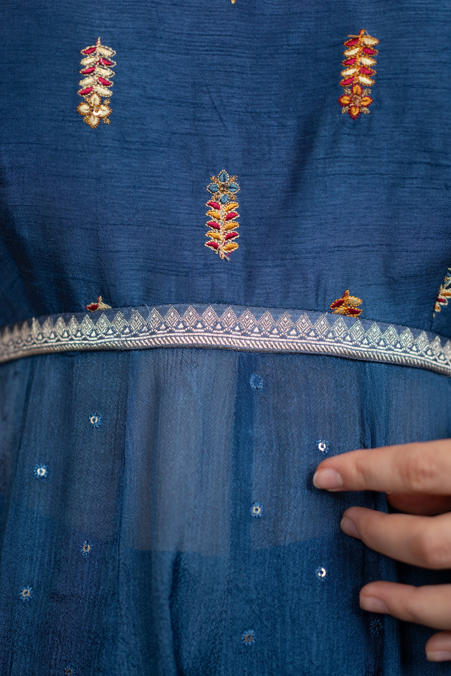 Midnight Blue Embellished Spaghetti Strap Anarkali Suit Set with Dupatta