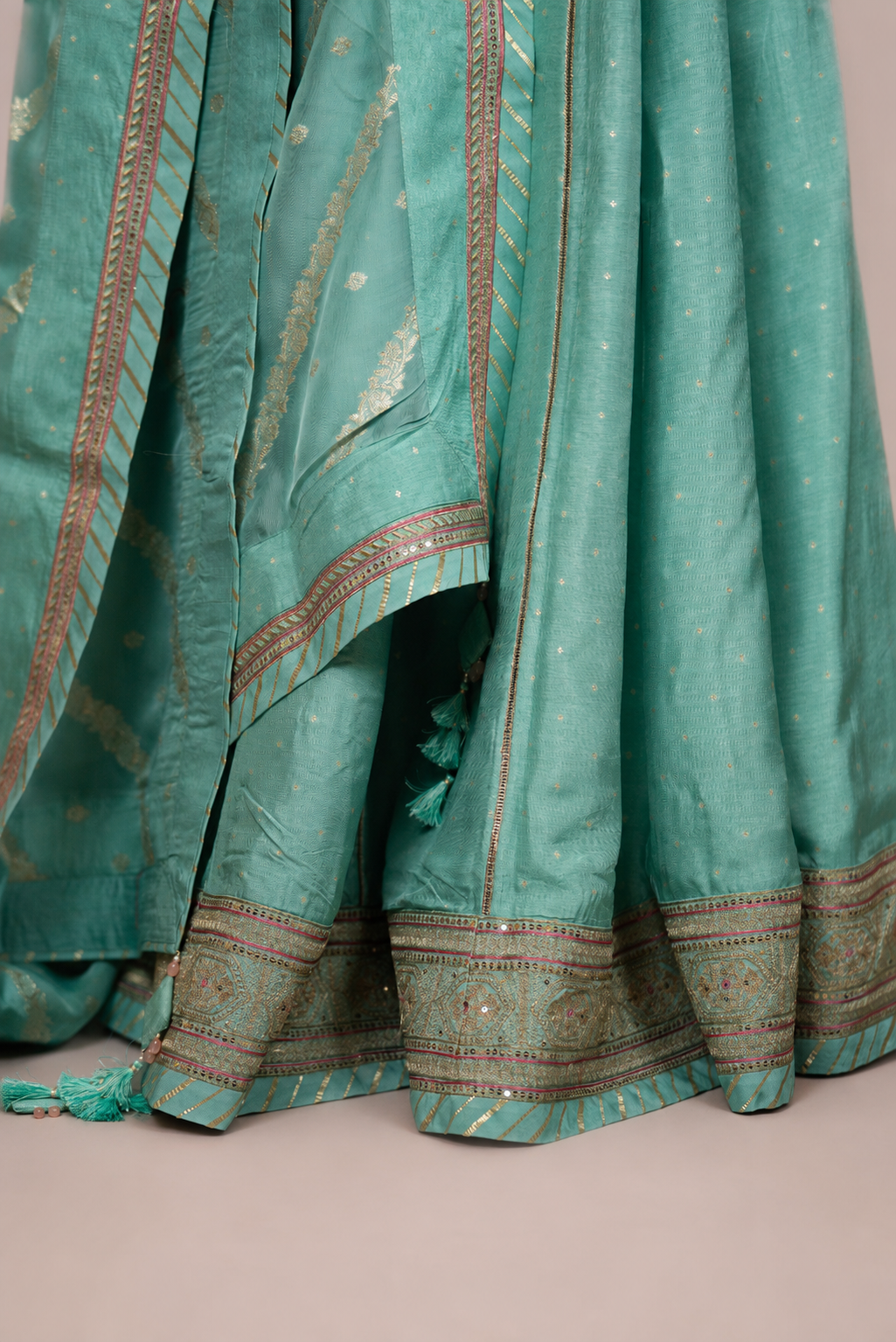 Aqua Blue Embellished Lehenga Set with Banarasi Dupatta
