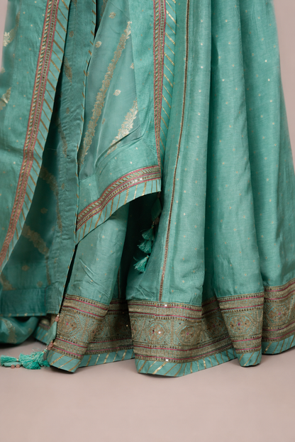 Aqua Blue Embellished Lehenga Set with Banarasi Dupatta