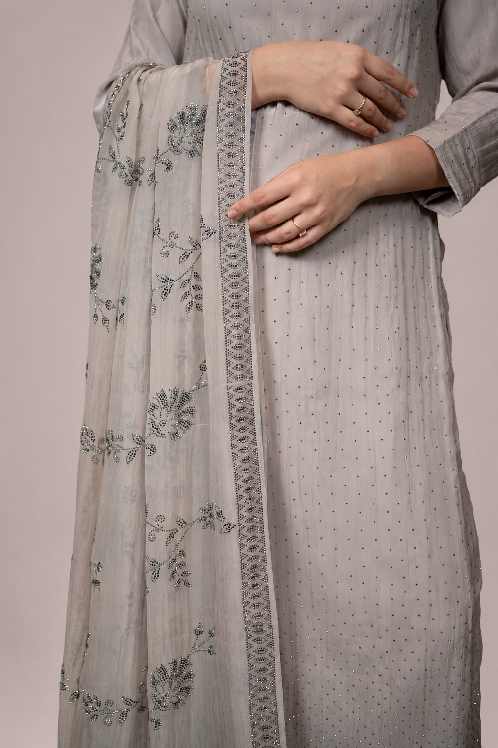 Pearl Mist Embroidered Straight Suit Set with Dupatta