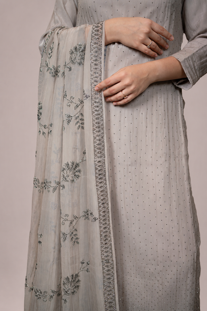 Pearl Mist Embroidered Straight Suit Set with Dupatta