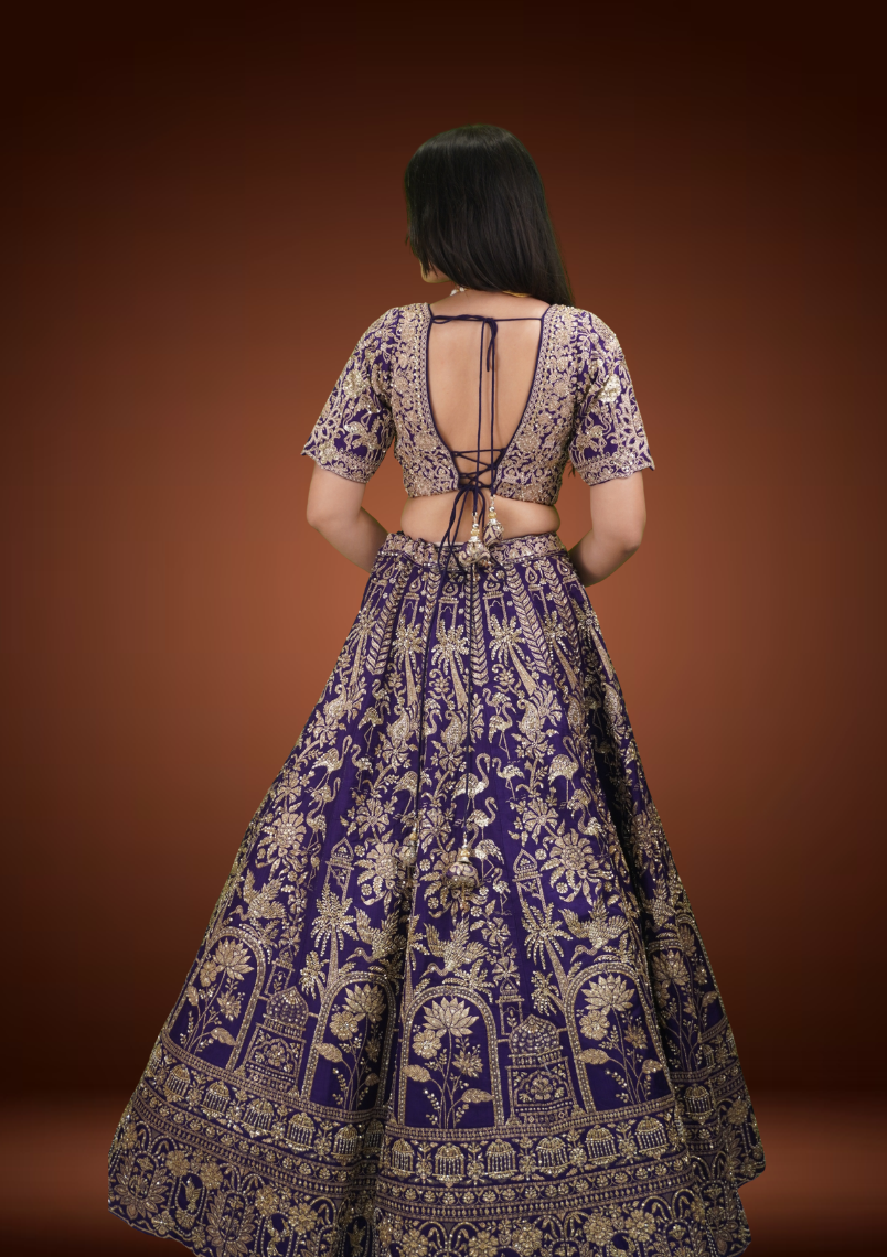 Royal Purple Banarasi Silk Chaniya Choli with Kardana Tikki Work