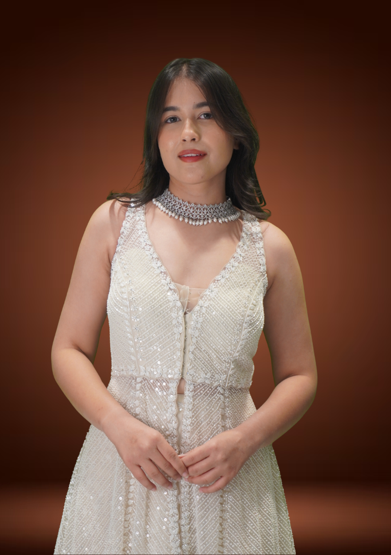 Ivory Pearl Net Indo-Western Ensemble