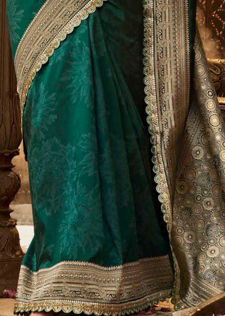 Green Banarasi Silk Saree with Golden Zari Work