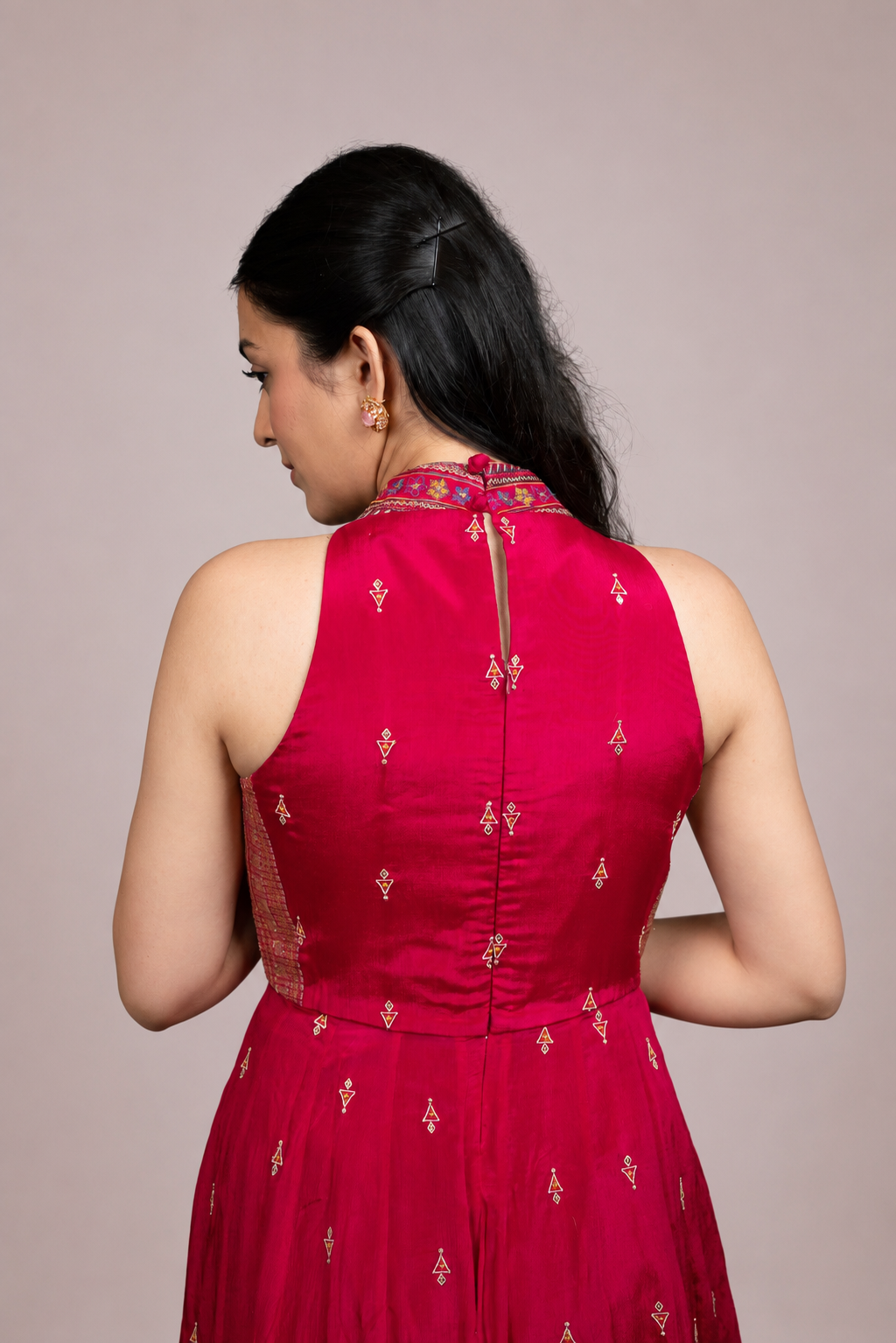 Ruby Pink Embroidered Anarkali Suit Set with Dupatta