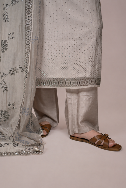 Pearl Mist Embroidered Straight Suit Set with Dupatta