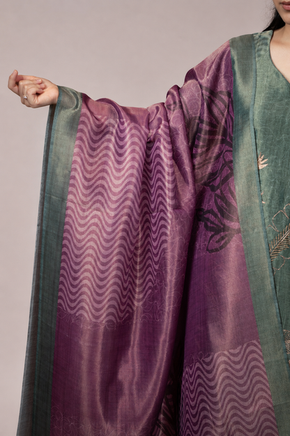 Forest Bloom Embroidered Straight Suit Set with Printed Dupatta
