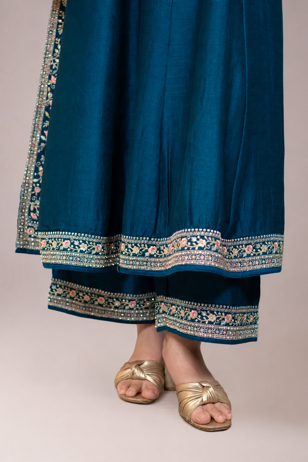 Royal Teal Embellished Anarkali Suit Set