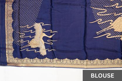 Royal Navy Art Crepe Saree with Fancy Printed Design & Zari Accents