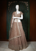 Load image into Gallery viewer, Champagne Gold Sequined Bridal Lehenga Choli
