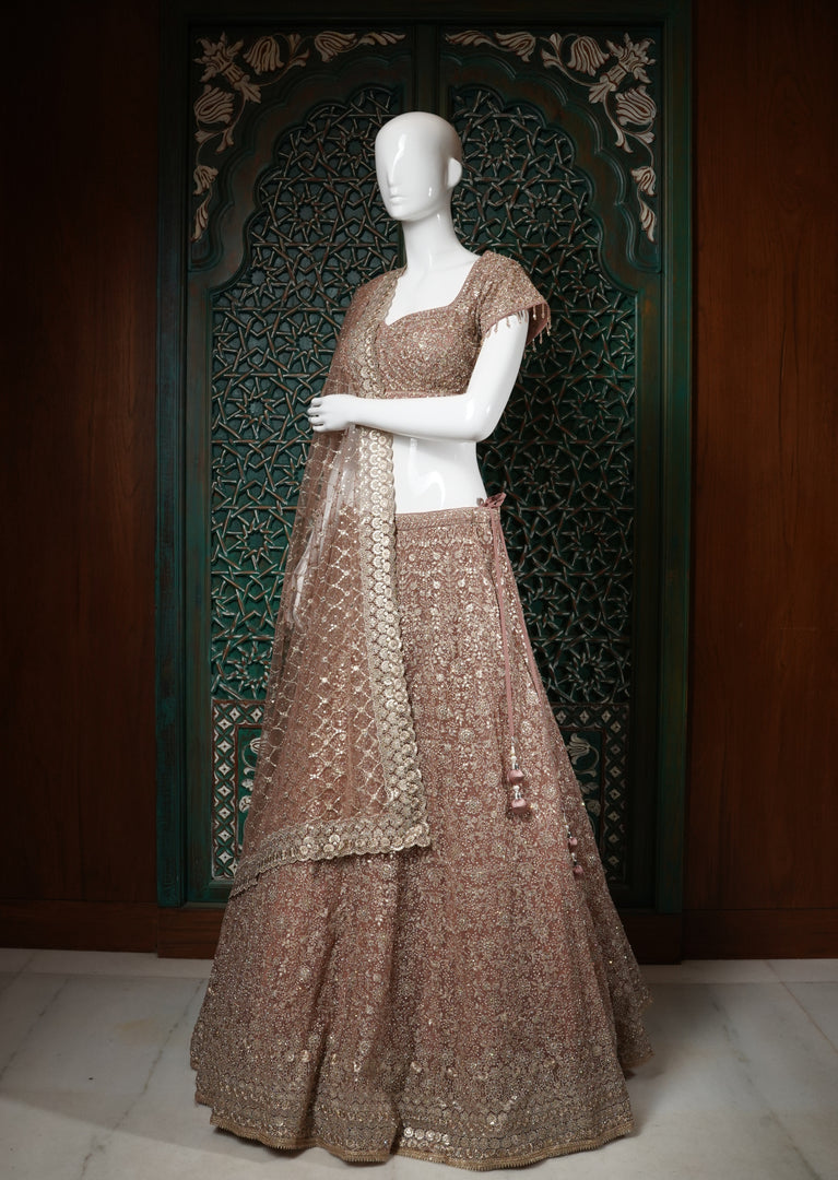 Champagne Gold Sequined Bridal Lehenga Choli