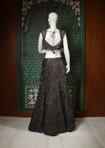 Load image into Gallery viewer, Charcoal Grey Sequined Gown with Ruffled Cape
