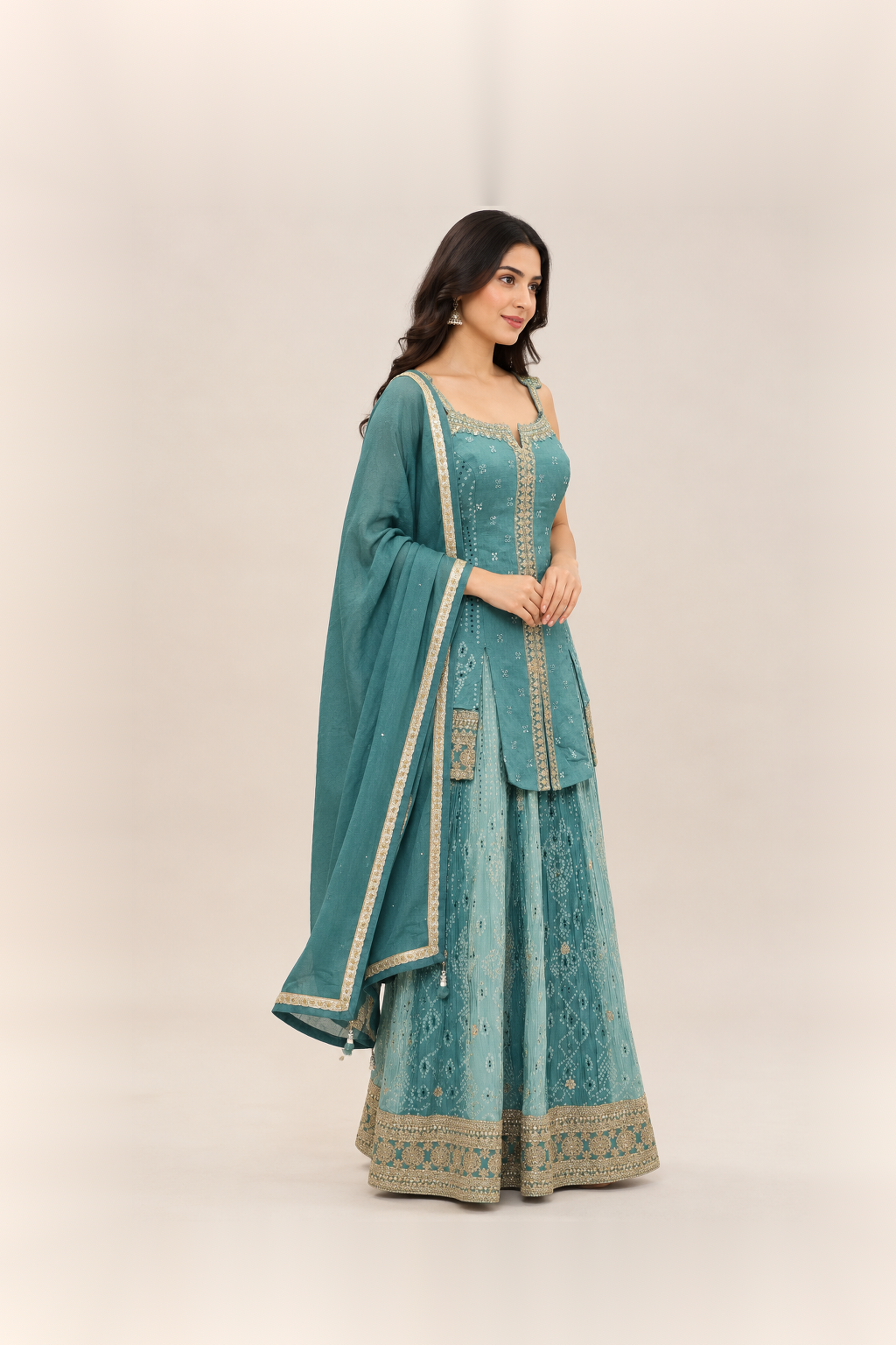 Aqua Teal Embellished Sharara Set