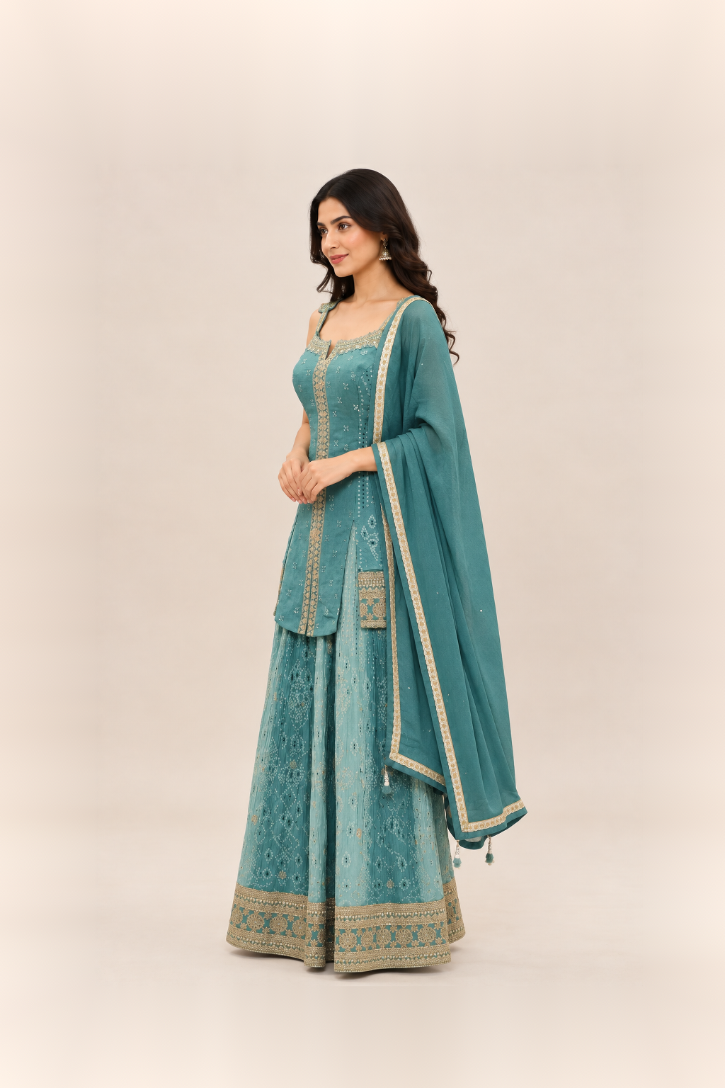 Aqua Teal Embellished Sharara Set