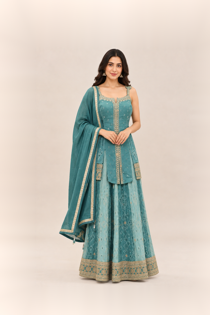 Aqua Teal Embellished Sharara Set