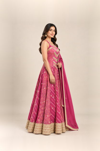 Rani Pink Printed Anarkali Suit