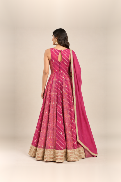 Rani Pink Printed Anarkali Suit