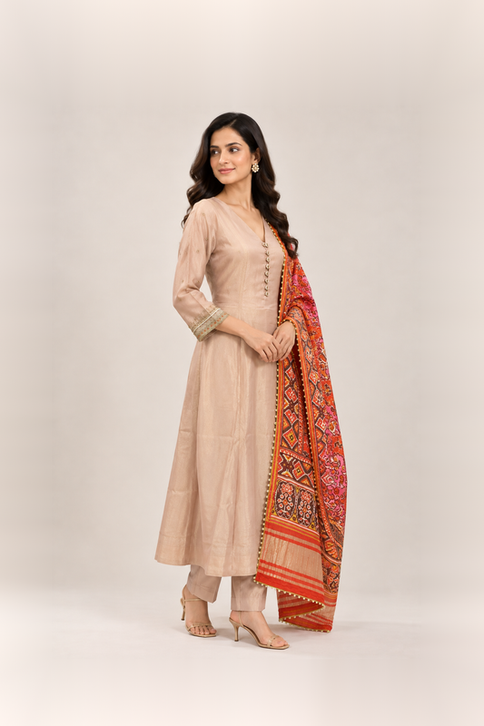 Ivory Beige & Multicolour Printed Suit Set