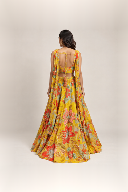 Sunshine Yellow Floral Silk Blend Lehenga Set