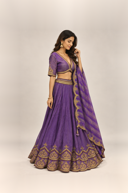 Royal Purple & Gold Heritage Lehenga Set