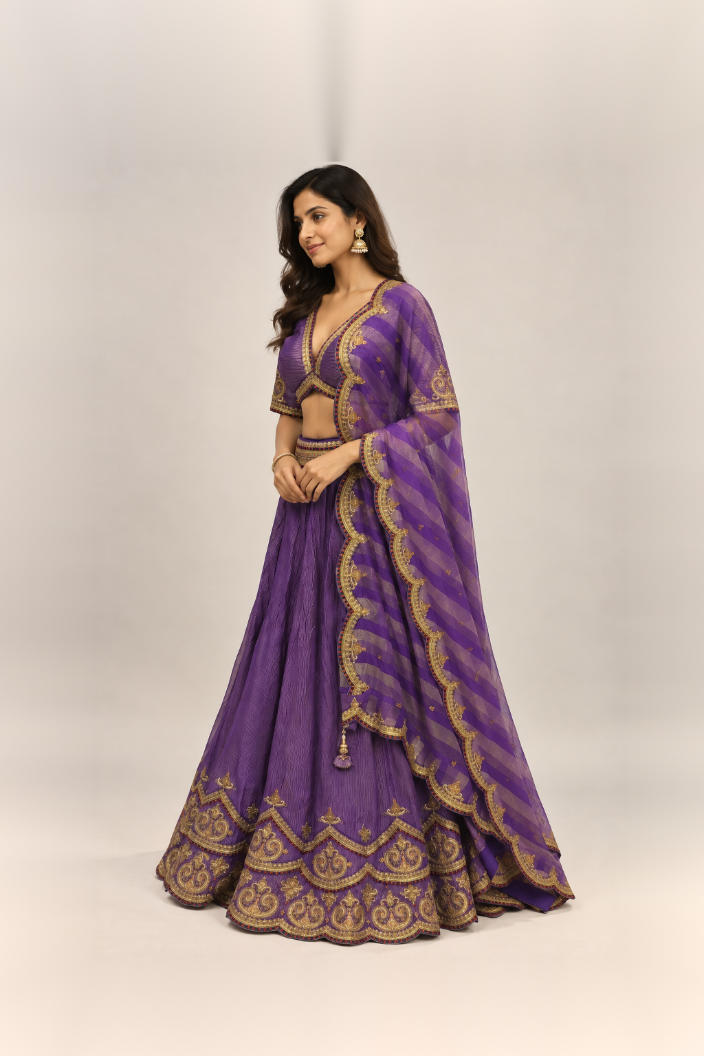 Royal Purple & Gold Heritage Lehenga Set