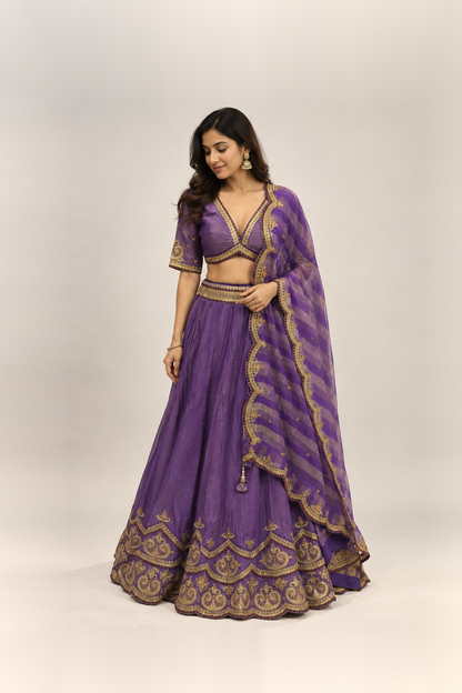 Royal Purple & Gold Heritage Lehenga Set