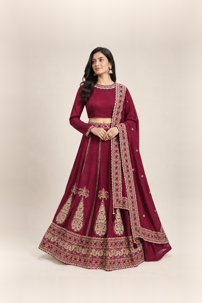 Wine Maroon & Gold Heritage Lehenga Set