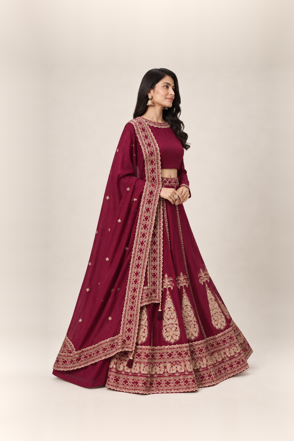 Wine Maroon & Gold Heritage Lehenga Set