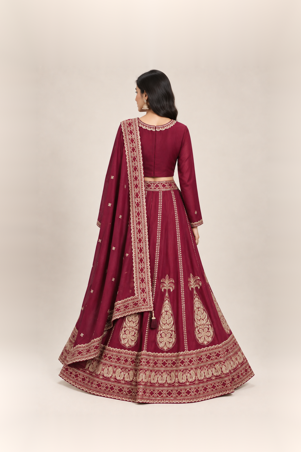 Wine Maroon & Gold Heritage Lehenga Set