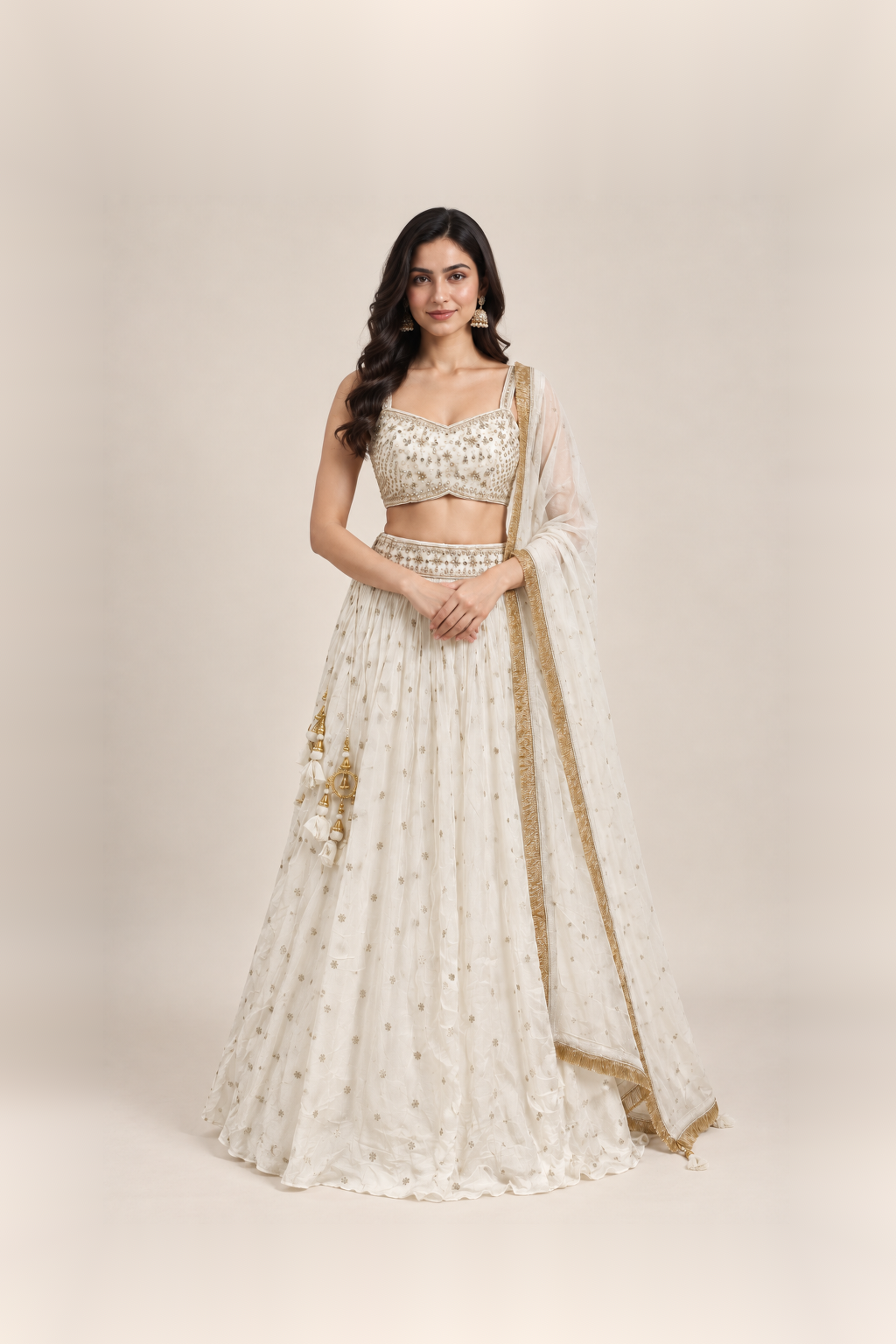 Ivory White & Gold Sequin Elegance Lehenga Set