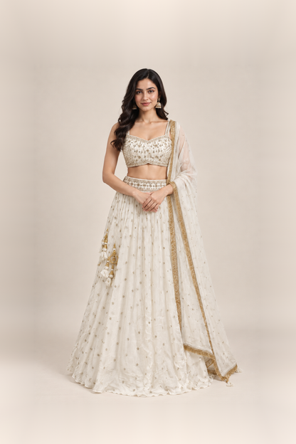 Ivory White & Gold Sequin Elegance Lehenga Set