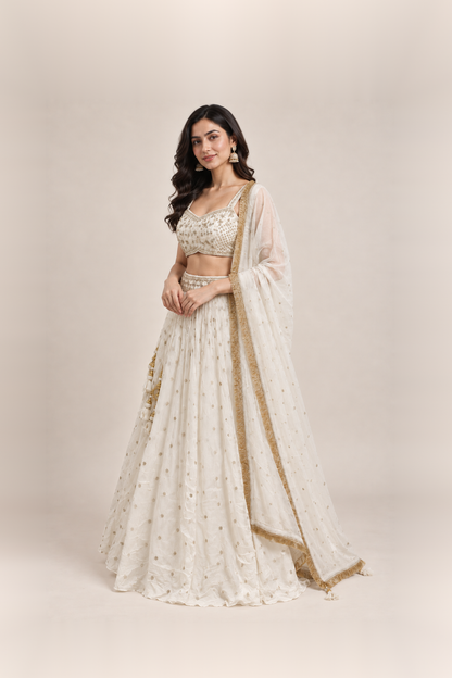 Ivory White & Gold Sequin Elegance Lehenga Set