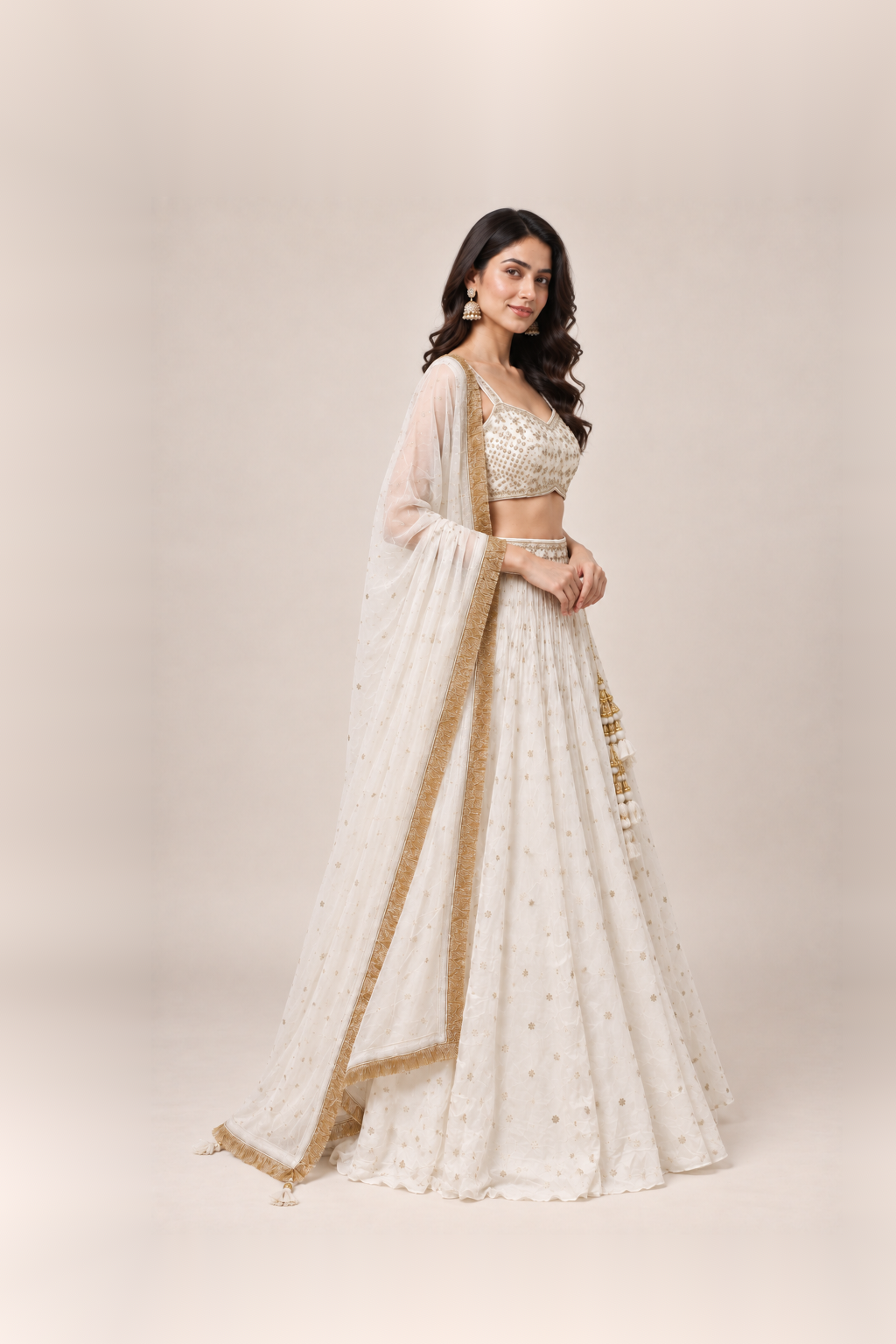 Ivory White & Gold Sequin Elegance Lehenga Set