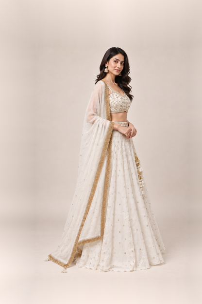 Ivory White & Gold Sequin Elegance Lehenga Set