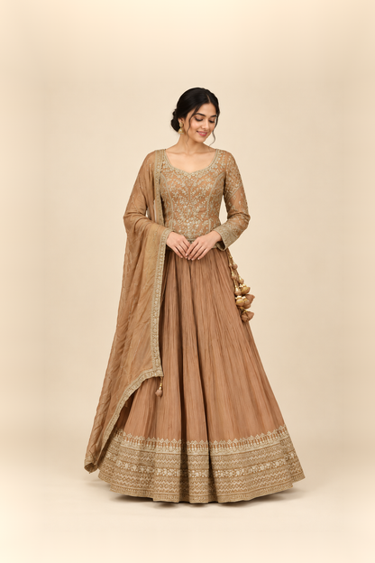 Champagne Gold & Mocha Heritage Lehenga Set